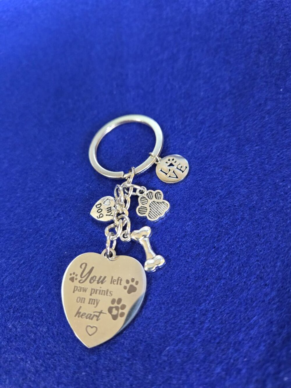 Pet paw print Memorial keychain "You Left Paw Prints On My Heart" stainless stee - Picture 2 of 2